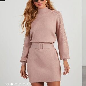 Erica Pearl Belted Mini Sweater Dress